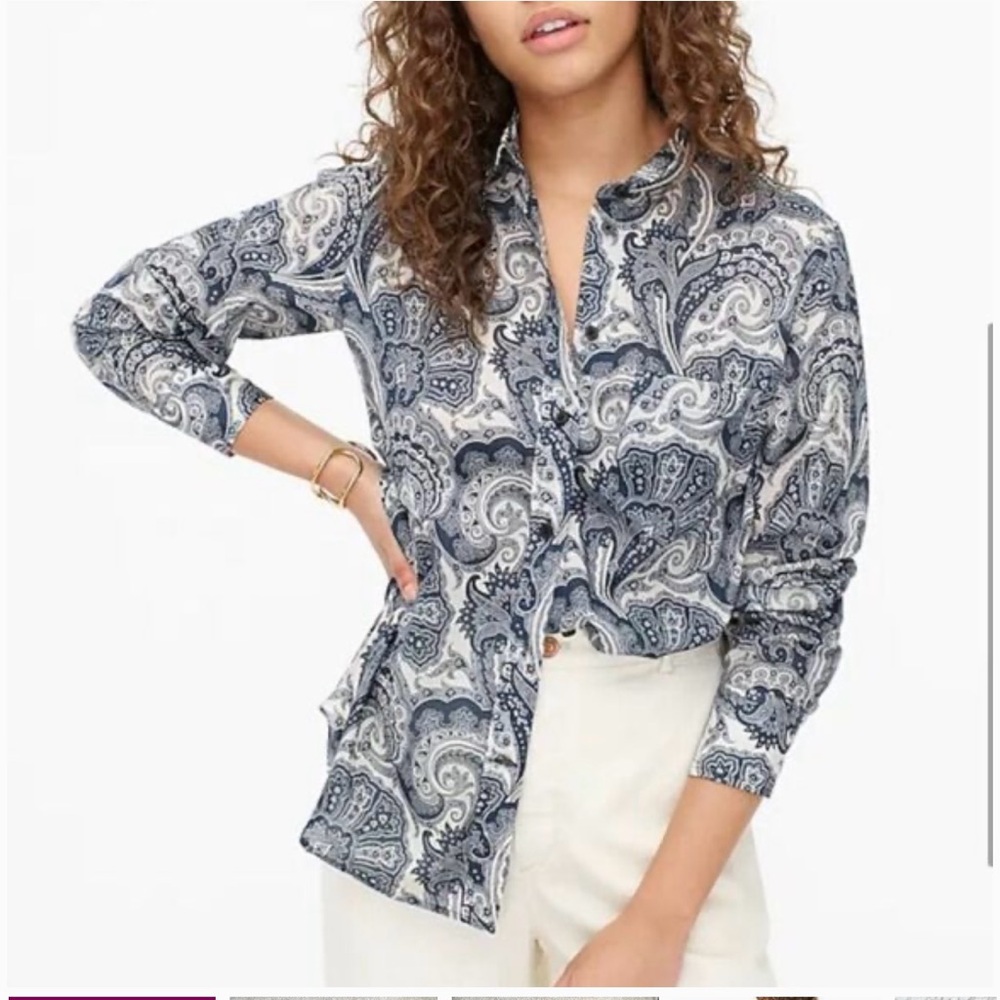 J.Crew Collection Midnight Blue Paisley Print Button-Up Shirt